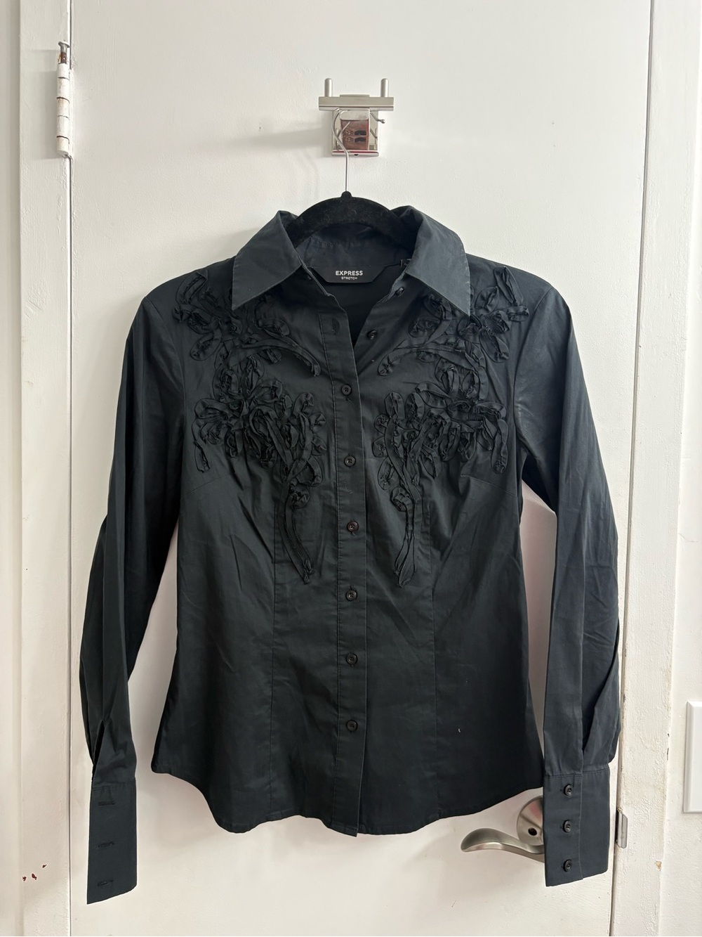 Cotton Express Black Embroidered Button-Down Shirt